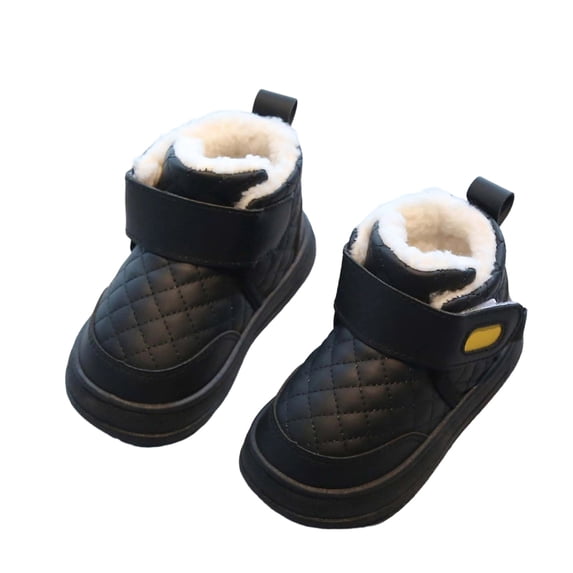 GobdXE Kids Ankle Snow Boots Solid Quilted Hook and Loop Fleece Lined Non Slip Winter Boots Black,6-7 Years