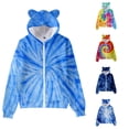 thumbnail image 1 of GobdXE Kids Bear Ear Hooded Full Zip Tie Dye All Over Print Jacket Long Sleeve Loose Casual Outdoor Hooded Coat Light Blue,5-6 Years, 1 of 3