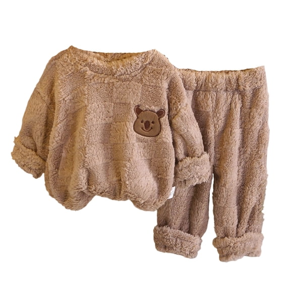 GobdXE Kids Bear Embossed Outfit Crew Neck Top & Pants Toddler Warm Loungewear Set 3-4 Years,Coffee