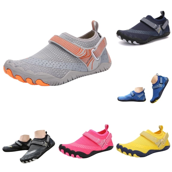 GobdXE Kids Breathable Mesh Hook Loop Non Aqua Beach Pool Water Shoes Boys Girls Grey,5-5.5 Years