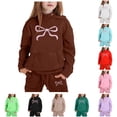 thumbnail image 1 of GobdXE Kids Girls 2 Piece Tracksuit Soft Textured Bow Print Hoodie Jogger Pants Winter Warm Daily Clothing Set 2-3 Years,Coffee, 1 of 4