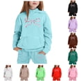 thumbnail image 1 of GobdXE Kids Girls 2 Piece Tracksuit Soft Textured Bow Print Hoodie Jogger Pants Winter Warm Daily Clothing Set 2-3 Years,Light Blue, 1 of 4