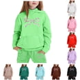 thumbnail image 1 of GobdXE Kids Girls 2 Piece Tracksuit Soft Textured Bow Print Hoodie Jogger Pants Winter Warm Daily Clothing Set 4-5 Years,Green, 1 of 4