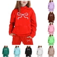 thumbnail image 1 of GobdXE Kids Girls 2 Piece Tracksuit Soft Textured Bow Print Hoodie Jogger Pants Winter Warm Daily Clothing Set 6-7 Years,Red, 1 of 4