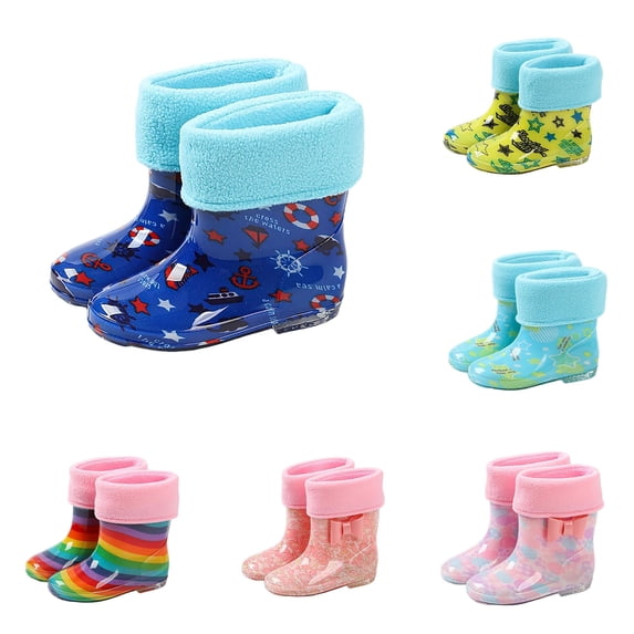 GobdXE Kids Lined Rain Boots Waterproof Nonâ Lightweight Nautical Print Removable Warm Liner MidâCalf Rain Booties Outdoor Mud Boots for Boys Girls Dark Blue,10