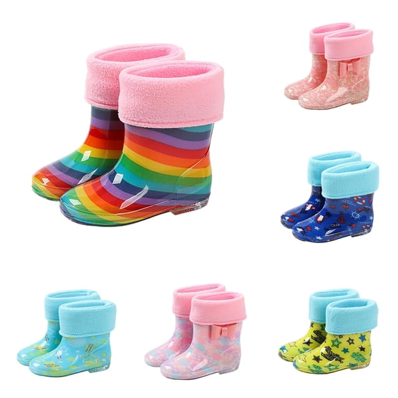 GobdXE Kids Lined Rain Boots Waterproof Nonâ Lightweight Nautical Print Removable Warm Liner MidâCalf Rain Booties Outdoor Mud Boots for Boys Girls Multicolour,9