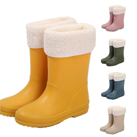 GobdXE Kids Rain Boots Solid Warm Plush Lined Waterproof Non Rubber Tall Rain Shoes Insulated for Winter Outdoor Snow Play Size:10-11 Years,Yellow