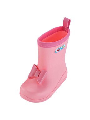 GobdXE Kids Rain Boots Waterproof Nonâ Lightweight 3D Bow Decor Short Rain Booties Heel Pull Tab Easy On off Outdoor Mud Boots for Boys Girls Pink,4.5-5 Years