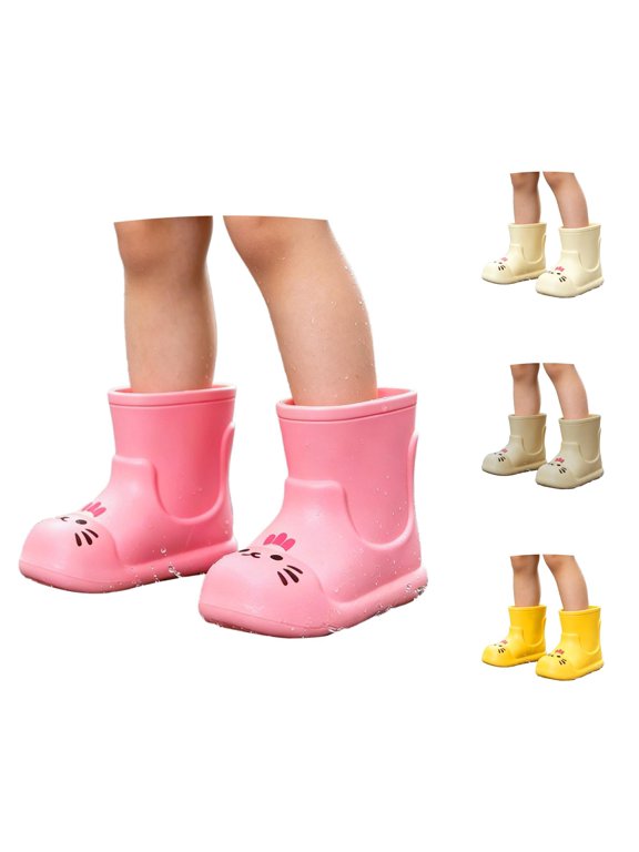 GobdXE Kids Rain Boots Waterproof Nonâ Lightweight 3D Cartoon Cat Decor Short Rain Booties Easy On off Outdoor Mud Boots for Boys Girls Red,3-3.5 Years