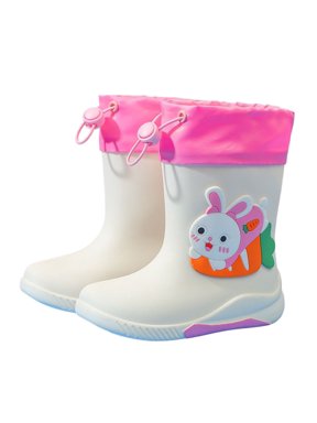 GobdXE Kids Rain Boots Waterproof Nonâ Lightweight 3D Rabbit Carrot Decor Drawstring Adjustable MidâCalf Outdoor Mud Boots for Boys Girls White,3.5-4 Years