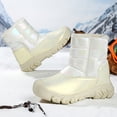 thumbnail image 1 of GobdXE Kids Snow Boots Girls Winter Boots Iridescent Shiny Fur Lined Chunky Sole Waterproof Boots Beige,9-9.5 Years, 1 of 4