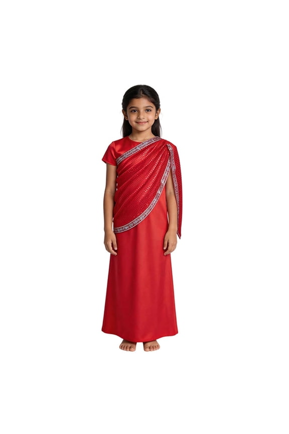 GobdXE Kids Solid Color Saree Style Dress Color:Red,Size:6-8 Years