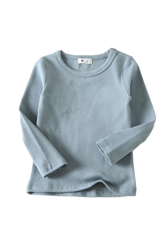 GobdXE Kids Solid Long Sleeve Crew Neck Tee Soft Brushed Knit Top Color:Sky Blue,Size:5-6 Years