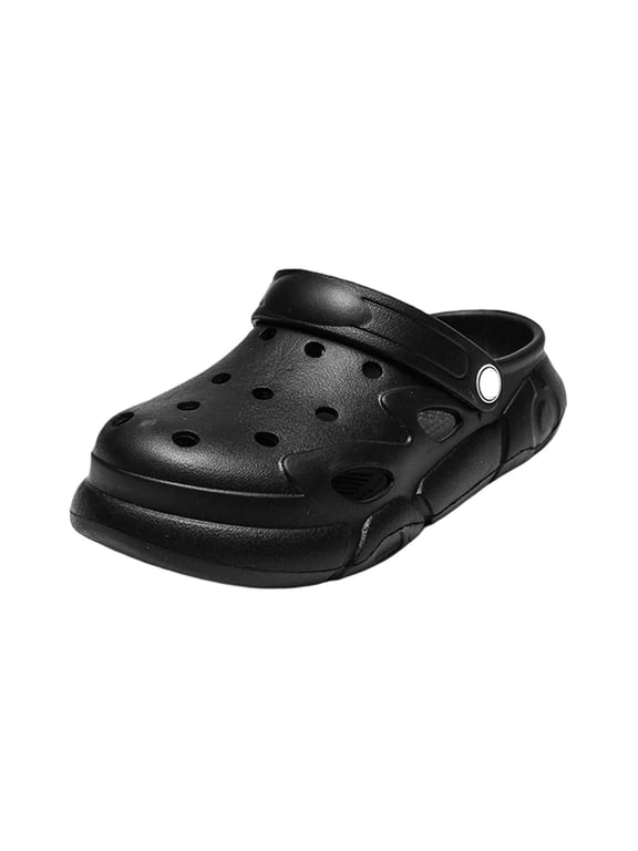 GobdXE Kids Thick Sole Solid Color Breathable Clogs, Unisex on Hollow Out Garden Shoes with Adjustable Strap for Boys Girls Color:Black,Size:7-8 Years