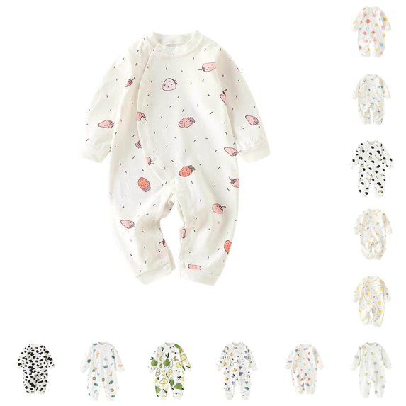 GobdXE Leaf Print Wrap Long Sleeve Baby Romper Side Snap Soft Cotton Onesie Size:6-9 Months