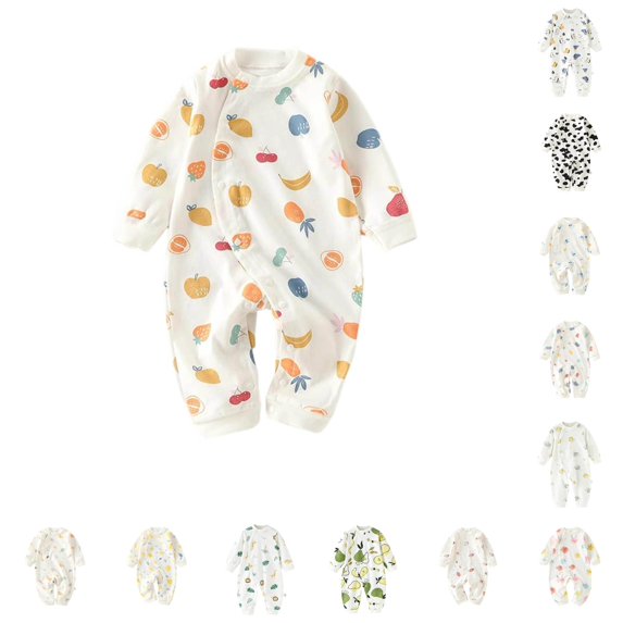 GobdXE Leaf Print Wrap Long Sleeve Baby Romper Side Snap Soft Cotton Onesie Size:6-9 Months