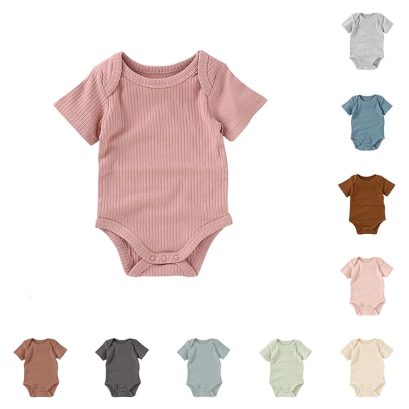 GobdXE Ribbed Short Sleeve Baby Solid Bodysuit Soft Cotton Snap Crotch Basic Onesie Size:12-18 Months