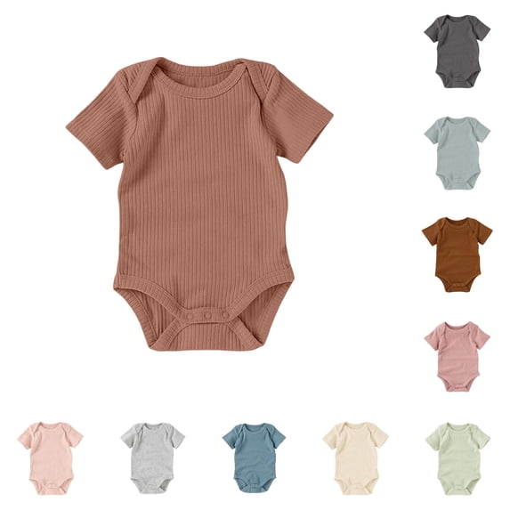 GobdXE Ribbed Short Sleeve Baby Solid Bodysuit Soft Cotton Snap Crotch Basic Onesie Size:6-12 Months