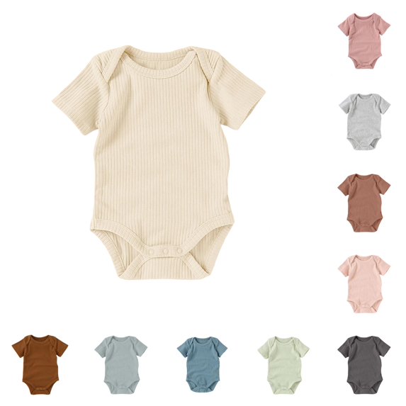 GobdXE Ribbed Short Sleeve Baby Solid Bodysuit Soft Cotton Snap Crotch Basic Onesie Size:6-12 Months
