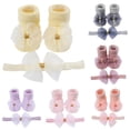 thumbnail image 1 of GobdXE Roll Cuff Mesh Organza Bow Socks Matching Headband 2 Piece Set Newborn Princess Shower Gift Floor Socks for Unisex Infant Girls Yellow,0-6 Months, 1 of 6