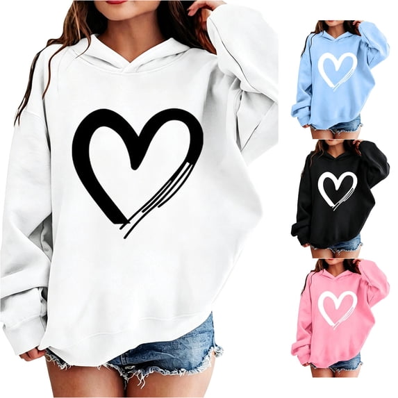 GobdXE Solid Cotton Blend Girls Pullover Hoodie Long Sleeve Hand Drawn Heart Graphic Casual Oversized Children Sweatshirt,3-4 Years(White)