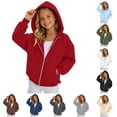 thumbnail image 1 of GobdXE Solid Cotton Blend Girls Zip Up Hoodie Long Sleeve Bubble Sleeve Dual Patch Pocket Loose Casual Children Jacket Sweatshirt,8-9 Years(Red), 1 of 5