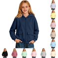 thumbnail image 1 of GobdXE Solid Cotton Blend Girls Zip Up Hoodie Long Sleeve Dual Patch Pocket Loose Casual Children Jacket Sweatshirt,2-3 Years(Dark Blue), 1 of 4