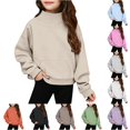 thumbnail image 1 of GobdXE Solid Girls Neck Long Sleeve Sweatshirt Kids Front Kangaroo Pocket Loose Casual Pullover Fashion Daily Top, 1 of 8
