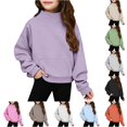 thumbnail image 1 of GobdXE Solid Girls Neck Long Sleeve Sweatshirt Kids Front Kangaroo Pocket Loose Casual Pullover Fashion Daily Top, 1 of 8