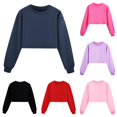 thumbnail image 1 of GobdXE Solid Kids Girls Plain Cropped Crewneck Sweatshirt Long Sleeve Loose Casual Street Pullover Daily Top Navy,11-12 Years, 1 of 5