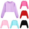 thumbnail image 1 of GobdXE Solid Kids Girls Plain Cropped Crewneck Sweatshirt Long Sleeve Loose Casual Street Pullover Daily Top Purple,11-12 Years, 1 of 5