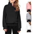 thumbnail image 1 of GobdXE Solid Kids Girls Quarter Zip Stand Collar Pullover Sweatshirt Long Sleeve Front Pocket Casual Loose Top for Fall Daily Outfit Black,5-6 Years, 1 of 9