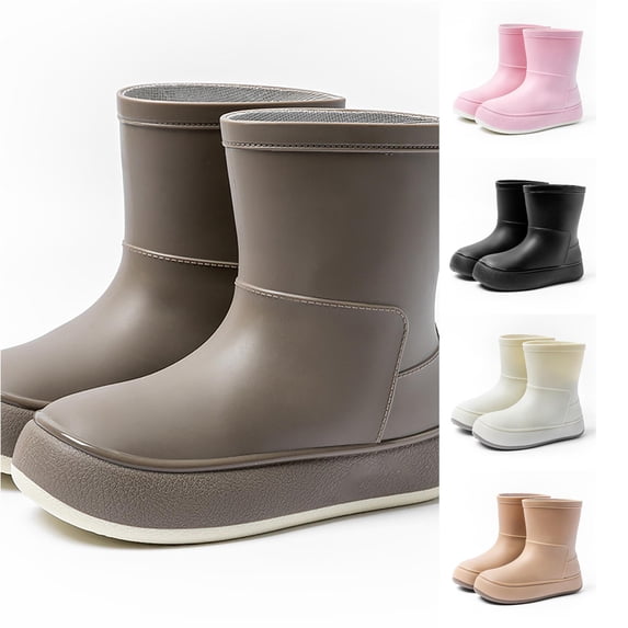 GobdXE Solid Mid Calf Rain Boots Waterproof Nonâ Thick Platform Sole Short Rain Booties Easy On off Outdoor Mud Boots for Boys Girls Grey,12-13 Years