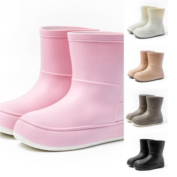GobdXE Solid Mid Calf Rain Boots Waterproof Nonâ Thick Platform Sole Short Rain Booties Easy On off Outdoor Mud Boots for Boys Girls Pink,17-18 Years