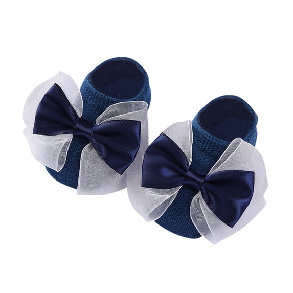 GobdXE Solid Navy Satin Sheer Tulle Bow Baby Ankle Socks Vertical Rib Soft Cotton Short Socks for Toddler Boys Girls Size:9ï¼Sï¼