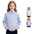 thumbnail image 1 of GobdXE Solid Peter Pan Collar Long Sleeve Button Down Shirt Unisex Kids Back to School Uniform Plain Casual Blouse Tops for Boys Girls 13-14 Years,Blue, 1 of 5