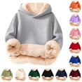 thumbnail image 1 of GobdXE Solid Sherpa Lined Kids Thick Pullover Hooded Sweatshirt Long Sleeve with Kangaroo Pocket Rib Light Gray,3-4 Years, 1 of 4