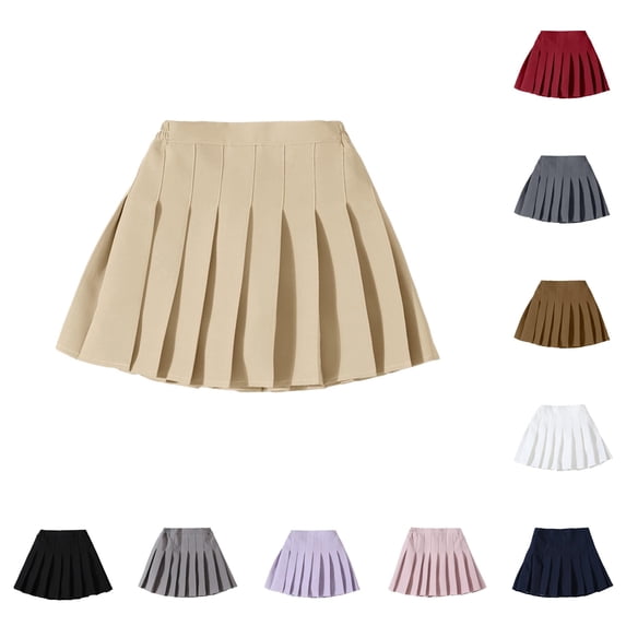 GobdXE Solid Side Elastic Waist Pleated Skort Built In Anti Exposure Lining Back To School Uniform Bottom for Girls 4-5 Years,Khaki