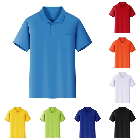GobdXE Solid Single Button Placket Short Sleeve Polo Shirt with Left Chest Pocket Unisex Kids Back to School Uniform Basic Casual Tops for Boys Girls 4-5 Years,Dark Blue