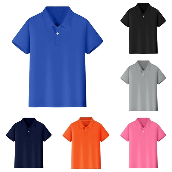 GobdXE Solid Single Button Placket Short Sleeve Polo Shirt Unisex Kids Back to School Uniform Basic Casual Pullover Tops for Boys Girls 7-8 Years,Blue