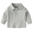 thumbnail image 1 of GobdXE Solid Three Button Placket Edge Stitch Peter Pan Collar Long Sleeve Polo Shirt Unisex Kids Back to School Uniform Basic Pullover Tops for Boys Girls 18-24 Months,Grey, 1 of 7