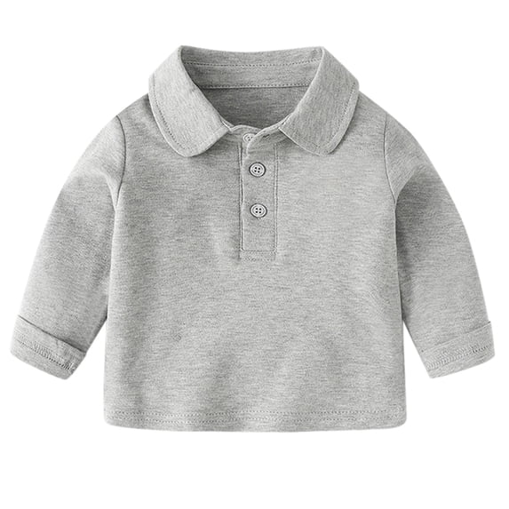 GobdXE Solid Three Button Placket Edge Stitch Peter Pan Collar Long Sleeve Polo Shirt Unisex Kids Back to School Uniform Basic Pullover Tops for Boys Girls 18-24 Months,Grey