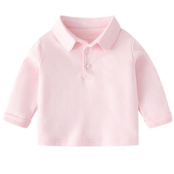 GobdXE Solid Three Button Placket Edge Stitch Peter Pan Collar Long Sleeve Polo Shirt Unisex Kids Back to School Uniform Basic Pullover Tops for Boys Girls 6-12 Months,Pink