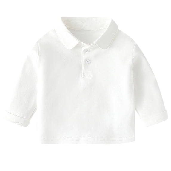 GobdXE Solid Three Button Placket Edge Stitch Peter Pan Collar Long Sleeve Polo Shirt Unisex Kids Back to School Uniform Basic Pullover Tops for Boys Girls 12-18 Months,White