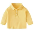 thumbnail image 1 of GobdXE Solid Three Button Placket Edge Stitch Peter Pan Collar Long Sleeve Polo Shirt Unisex Kids Back to School Uniform Basic Pullover Tops for Boys Girls 6-12 Months,Yellow, 1 of 2