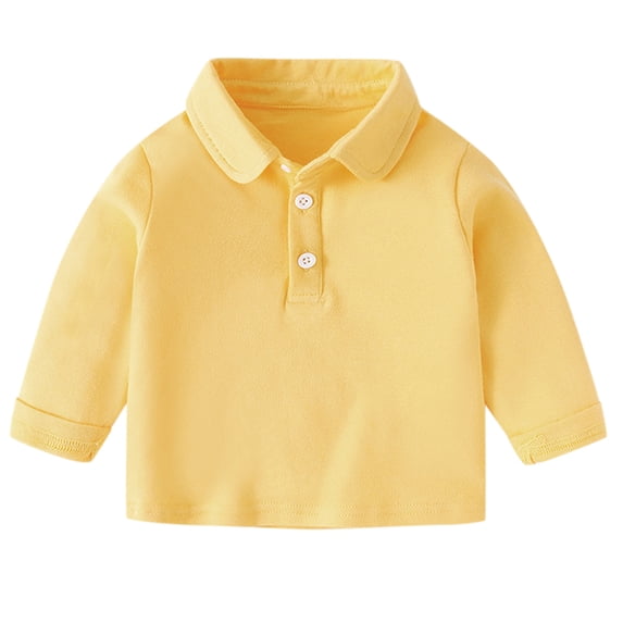 GobdXE Solid Three Button Placket Edge Stitch Peter Pan Collar Long Sleeve Polo Shirt Unisex Kids Back to School Uniform Basic Pullover Tops for Boys Girls 6-12 Months,Yellow