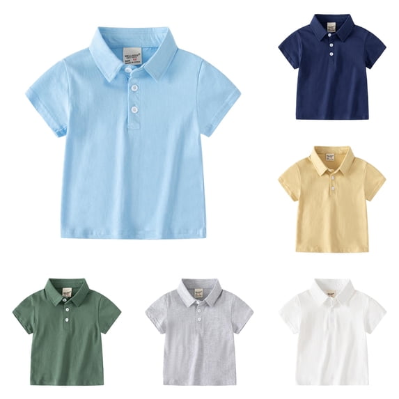 GobdXE Solid Two Button Placket Edge Stitch Collar Short Sleeve Polo Shirt Unisex Kids Back to School Uniform Basic Casual Pullover Tops for Boys Girls 18-24 Months,Light Blue
