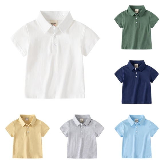 GobdXE Solid Two Button Placket Edge Stitch Collar Short Sleeve Polo Shirt Unisex Kids Back to School Uniform Basic Casual Pullover Tops for Boys Girls 2-3 Years,White