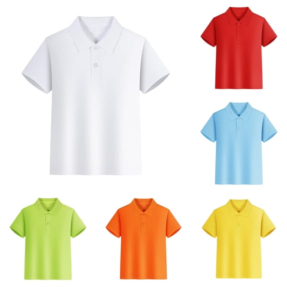 GobdXE Solid Two Button Placket Reinforced Triangle Stitch Short Sleeve Pique Polo Shirt Unisex Kids Back to School Uniform Basic Casual Pullover Tops for Boys Girls 7-8 Years,White