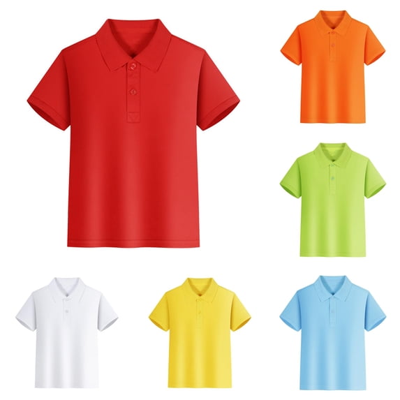 GobdXE Solid Two Button Placket Reinforced Triangle Stitch Short Sleeve Pique Polo Shirt Unisex Kids Back to School Uniform Basic Casual Pullover Tops for Boys Girls 11-12 Years,RD2